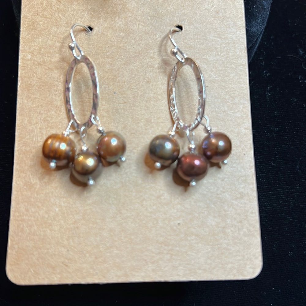 Sterling Silver and Metallic Bead Dangle Earrings